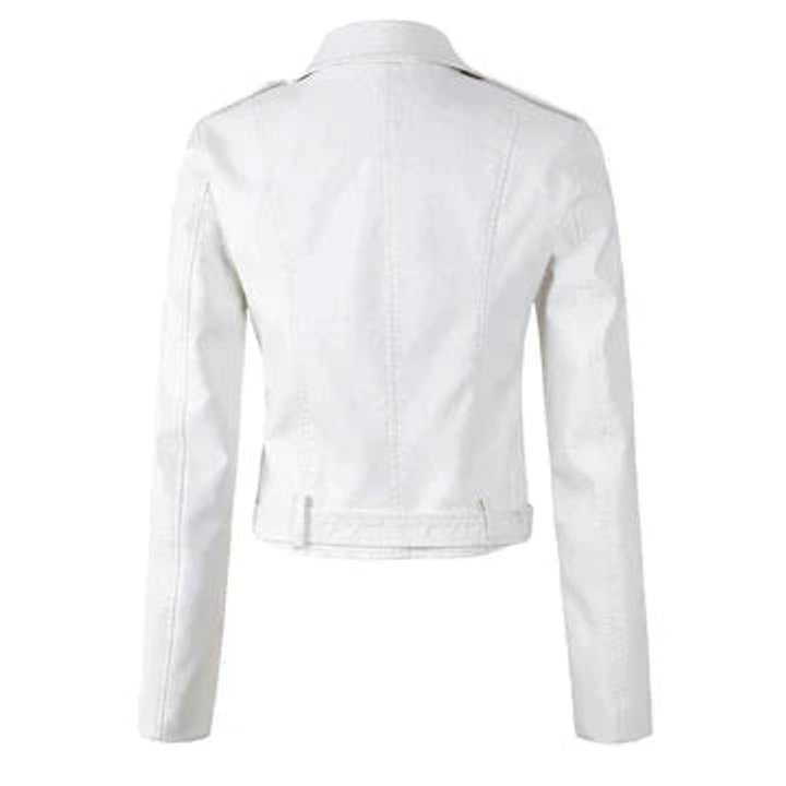 Rosalind | Women's Faux Leather Cropped Moto Jacket with Belt