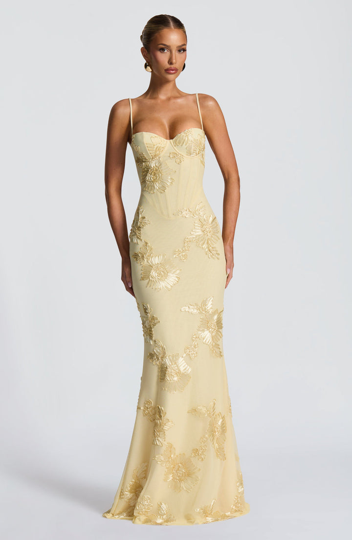 Floral Appliqué Corset Bodice Spaghetti Strap Mermaid Maxi Dress - Formal Evening Gown