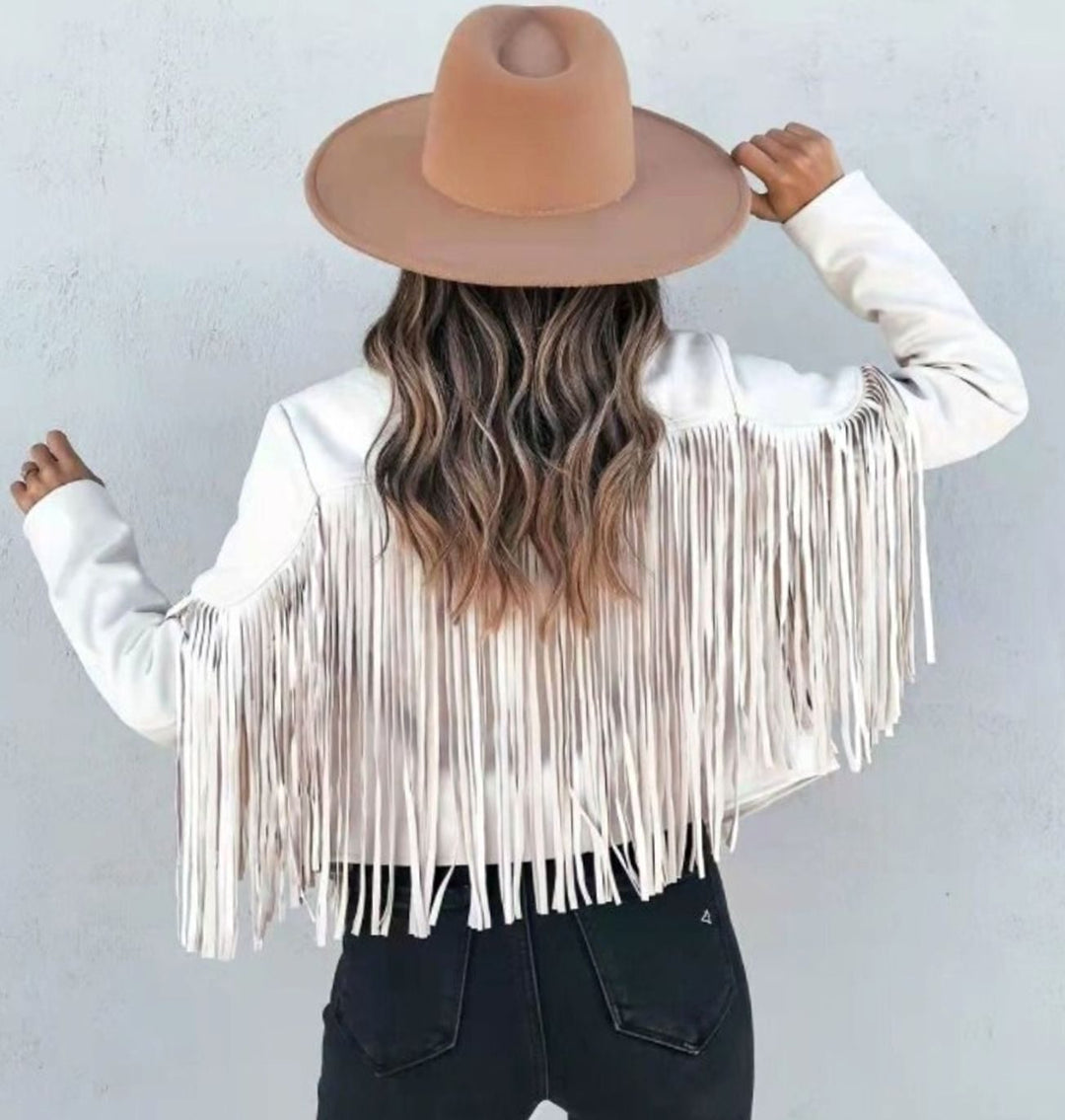 Marisette | Women's Faux Suede Fringe Cropped Moto Jacket