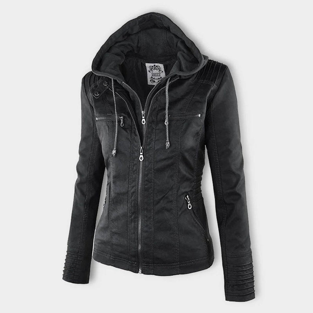Charlotte | Women's Hooded Faux Leather Jacket with Detachable Hood