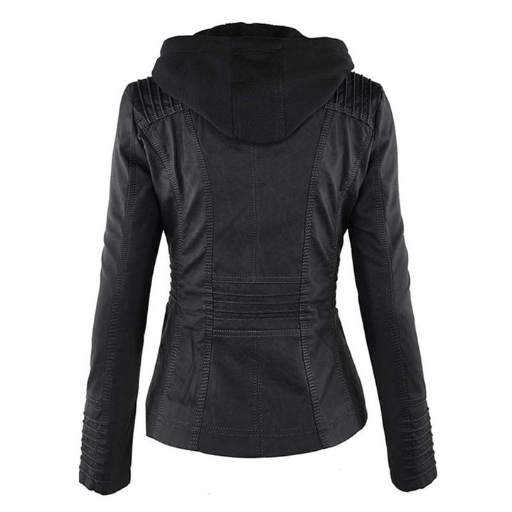 Charlotte | Women's Hooded Faux Leather Jacket with Detachable Hood