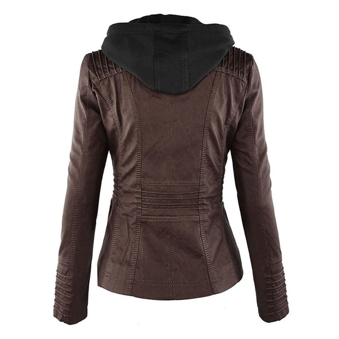 Charlotte | Women's Hooded Faux Leather Jacket with Detachable Hood