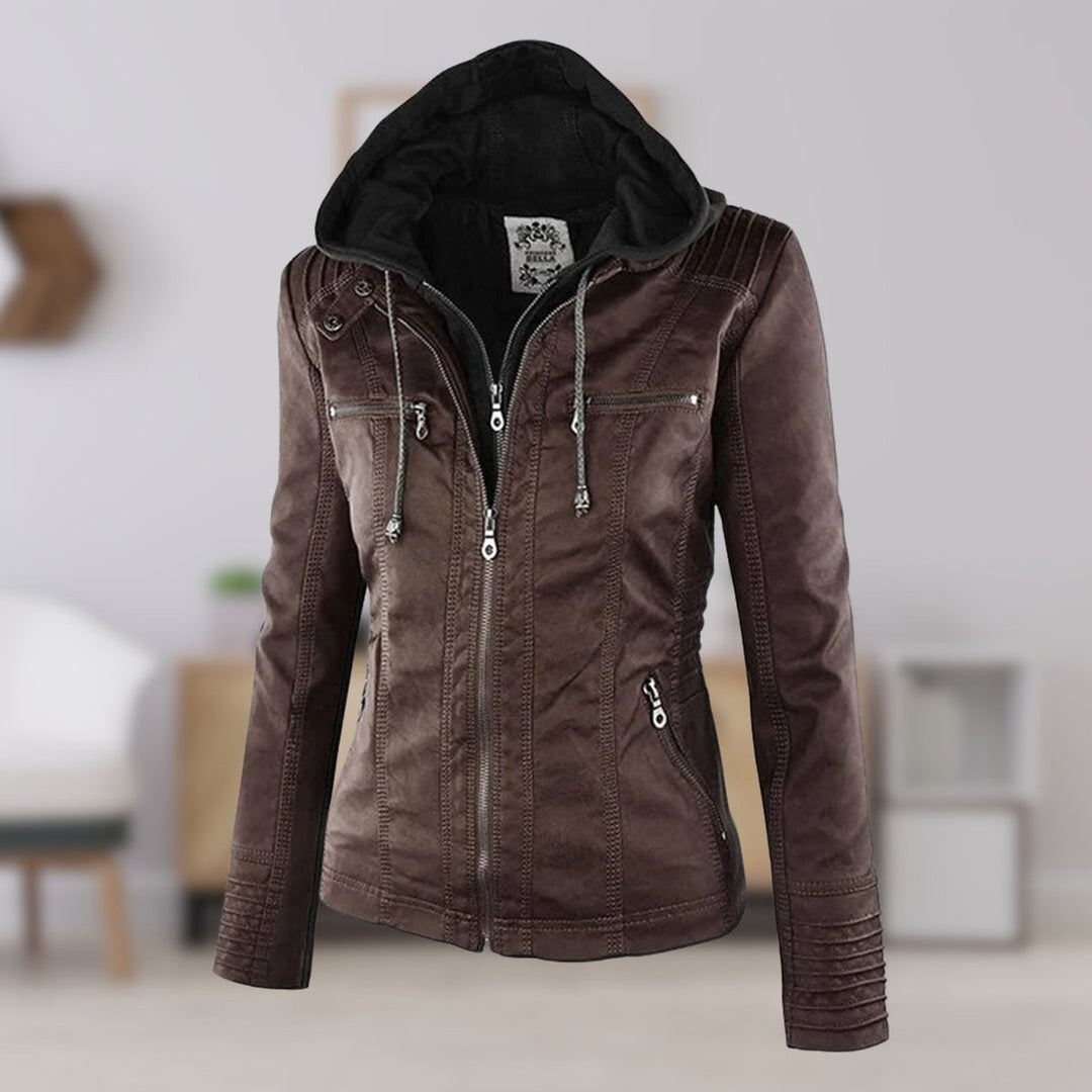 Charlotte | Women's Hooded Faux Leather Jacket with Detachable Hood