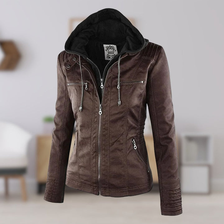 Charlotte | Women's Hooded Faux Leather Jacket with Detachable Hood