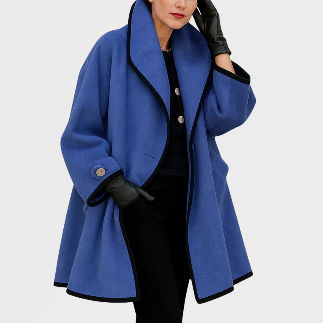 Delphine | Women's Oversized Contrast-Trim Swing Coat