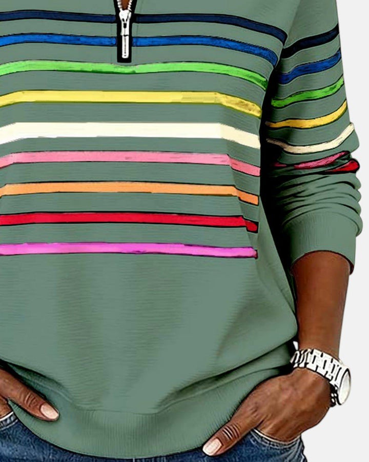 Madison | Women's Quarter Zip Sweatshirt with Striped Long Sleeves