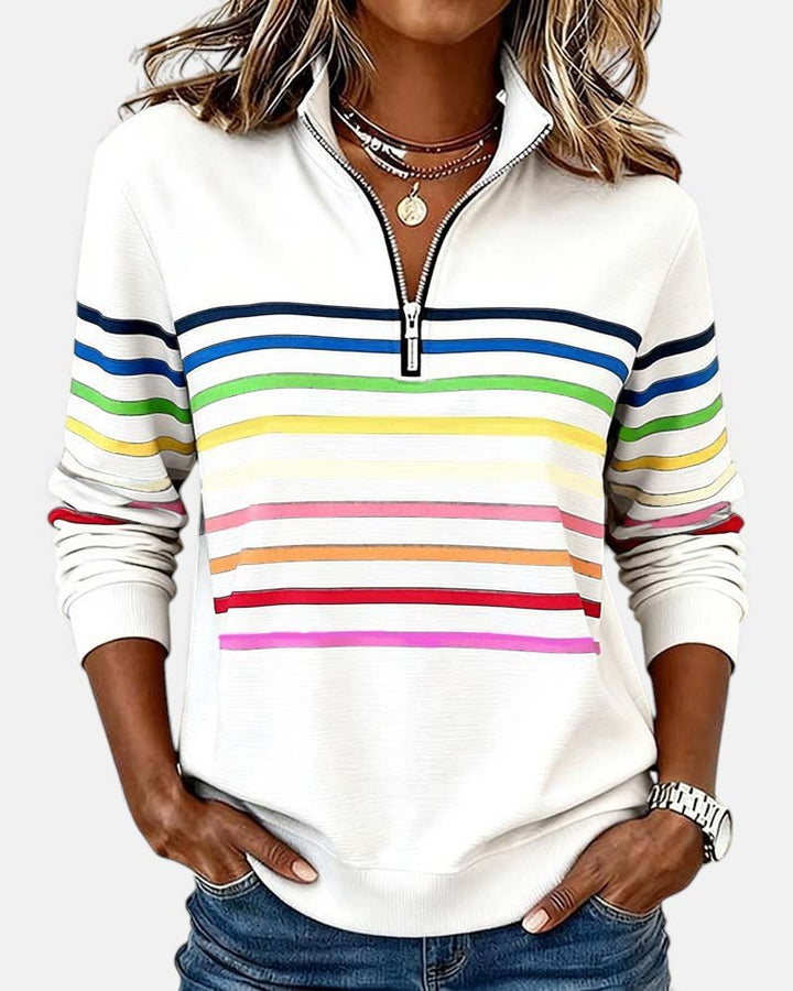Madison | Women's Quarter Zip Sweatshirt with Striped Long Sleeves