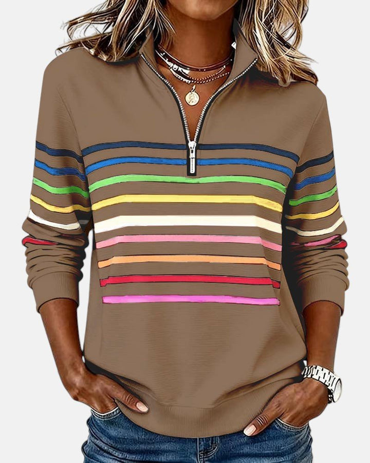Madison | Women's Quarter Zip Sweatshirt with Striped Long Sleeves