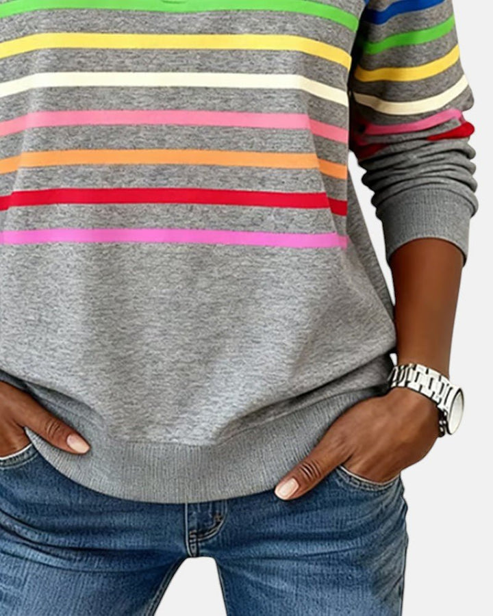 Madison | Women's Quarter Zip Sweatshirt with Striped Long Sleeves