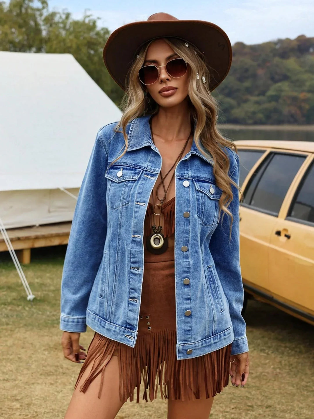 Relaxed Button-Front Denim Jacket for Casual Everyday Wear