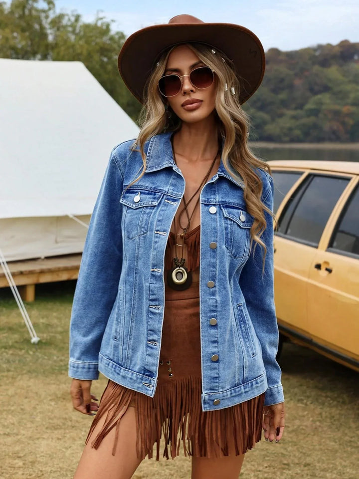 Relaxed Button-Front Denim Jacket for Casual Everyday Wear