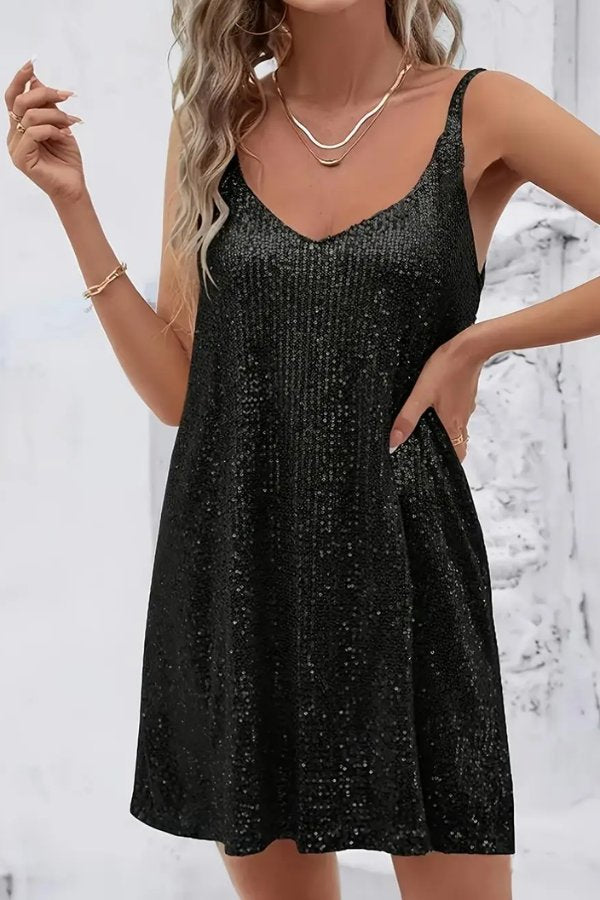 Sequin V-Neck Swing Homecoming Dress