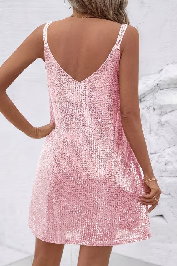Sequin V-Neck Swing Homecoming Dress