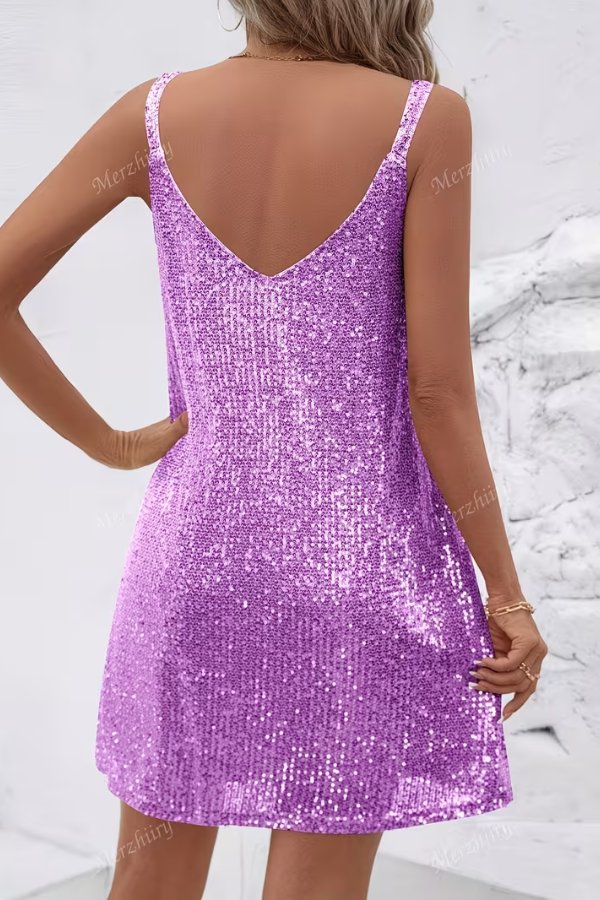 Sequin V-Neck Swing Homecoming Dress