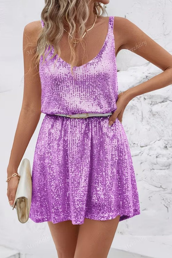 Sequin V-Neck Swing Homecoming Dress