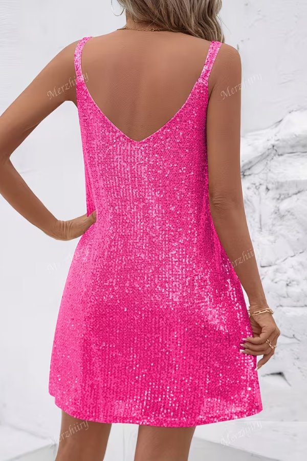 Sequin V-Neck Swing Homecoming Dress