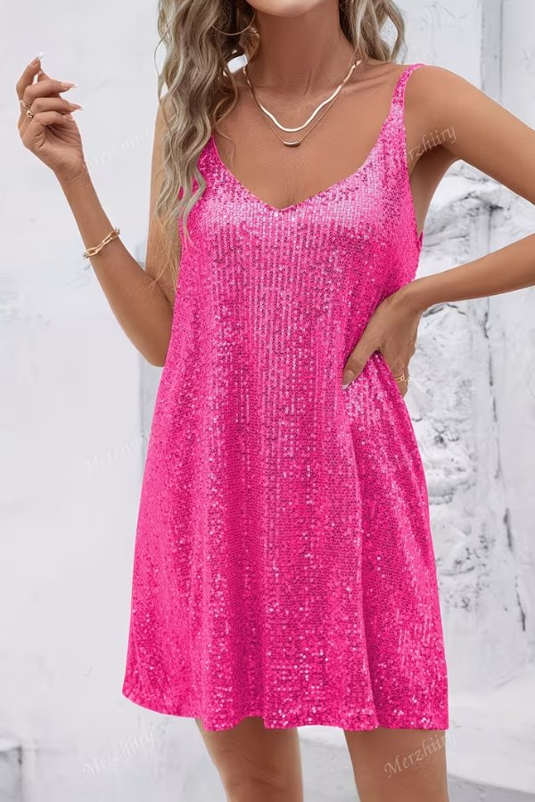 Sequin V-Neck Swing Homecoming Dress