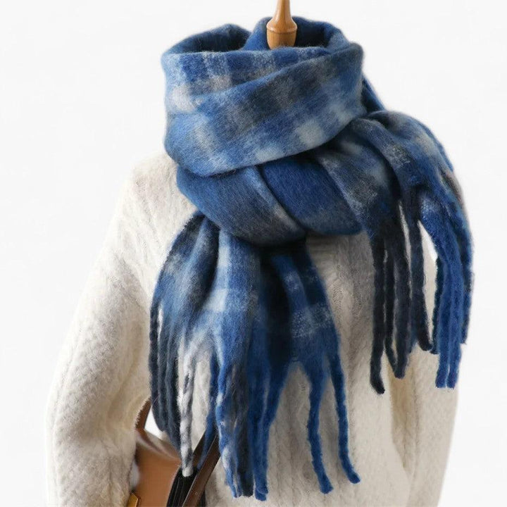 Ivy | Women’s Fuzzy Plaid Blanket Scarf with Thick Tassels