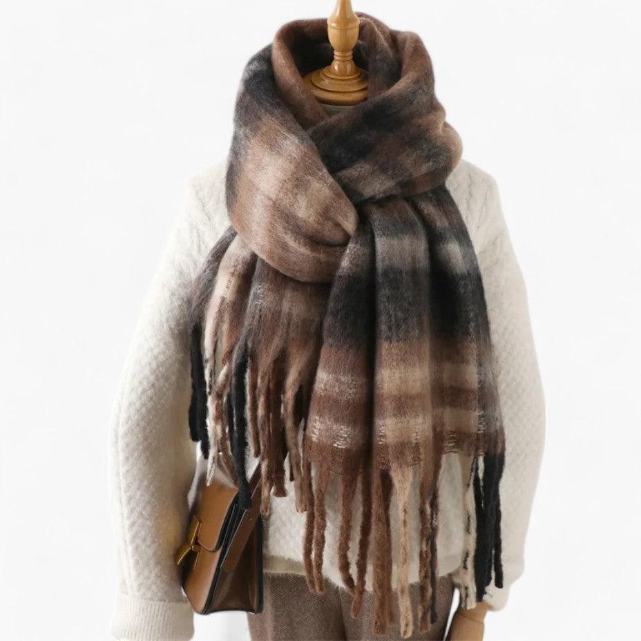 Ivy | Women’s Fuzzy Plaid Blanket Scarf with Thick Tassels