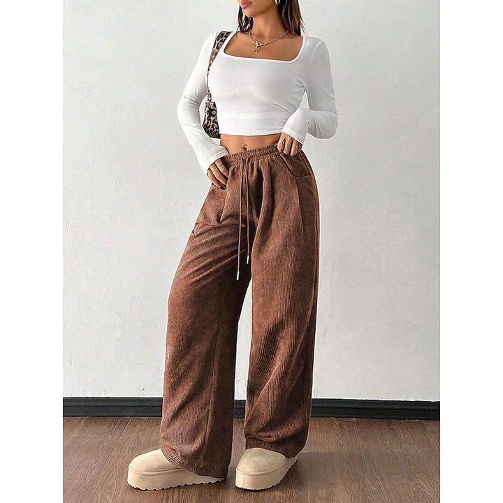 Delphine | Women's Corduroy Wide-Leg Pants with Drawstring Waist