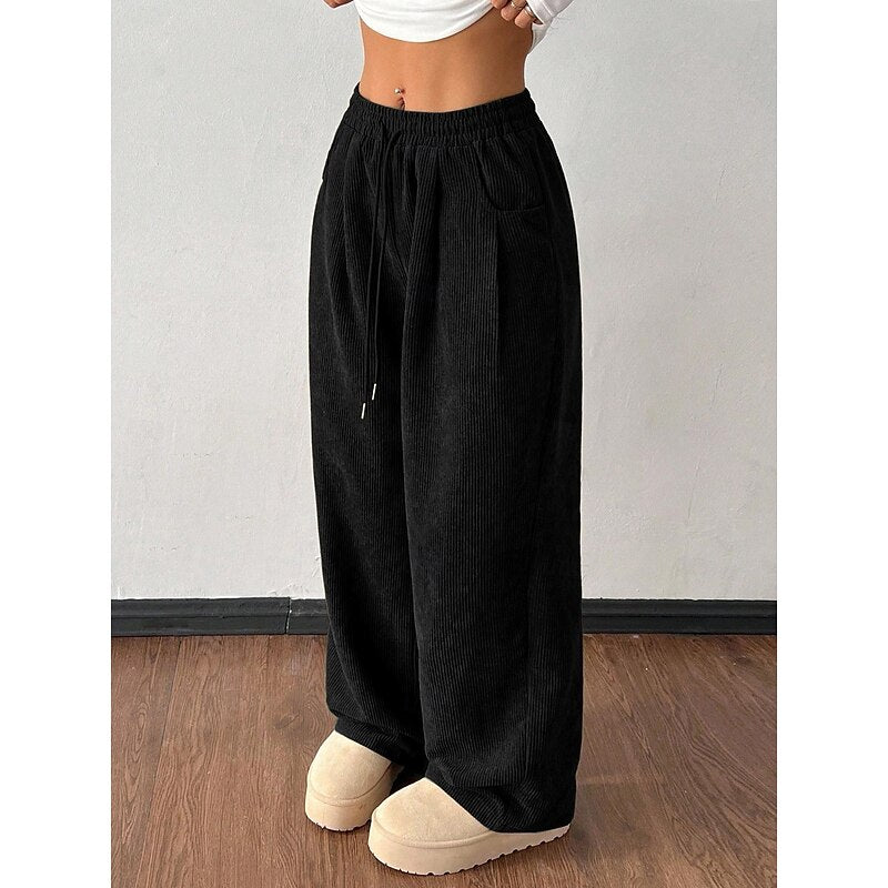 Delphine | Women's Corduroy Wide-Leg Pants with Drawstring Waist